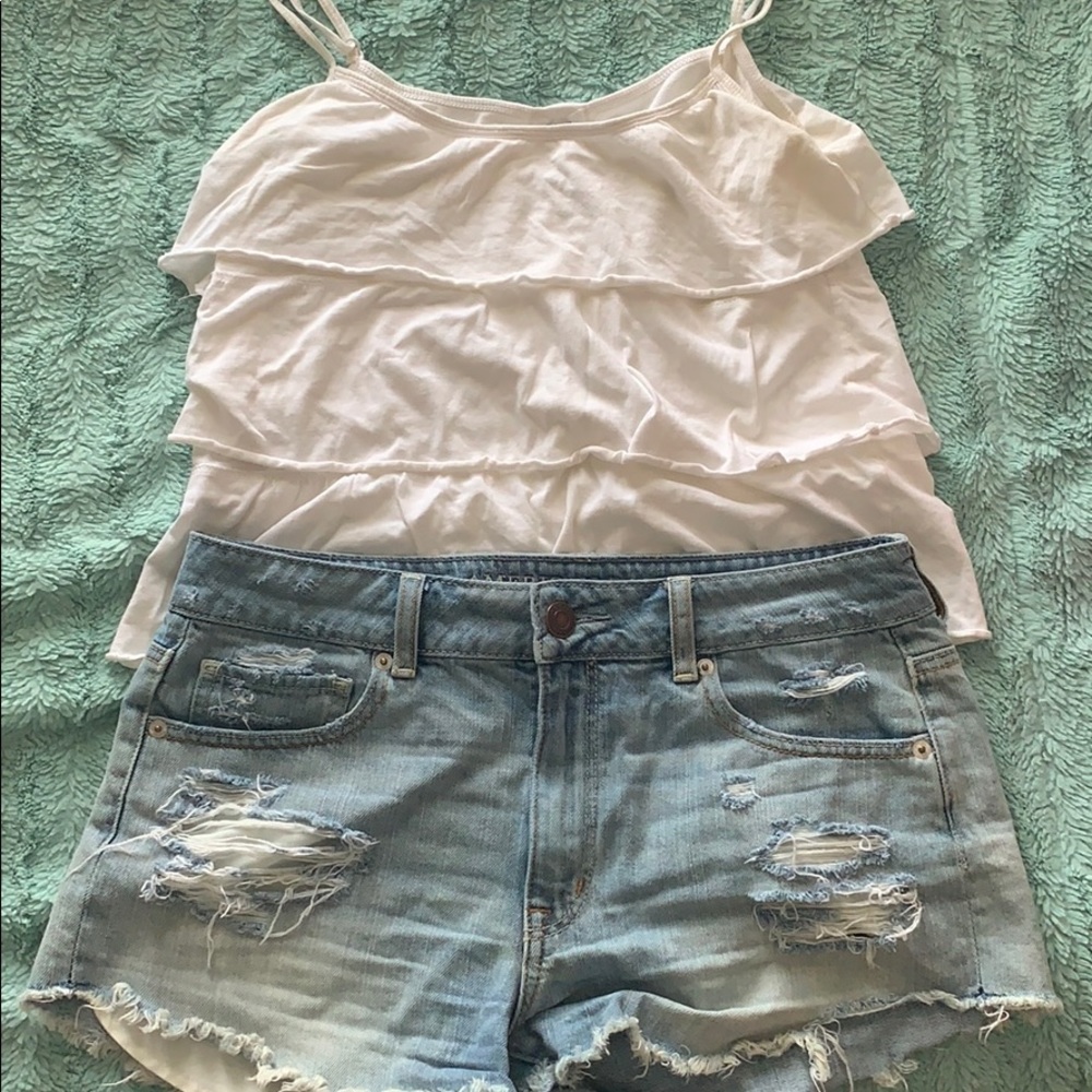 Old Navy White Tank Top, AE jean shorts